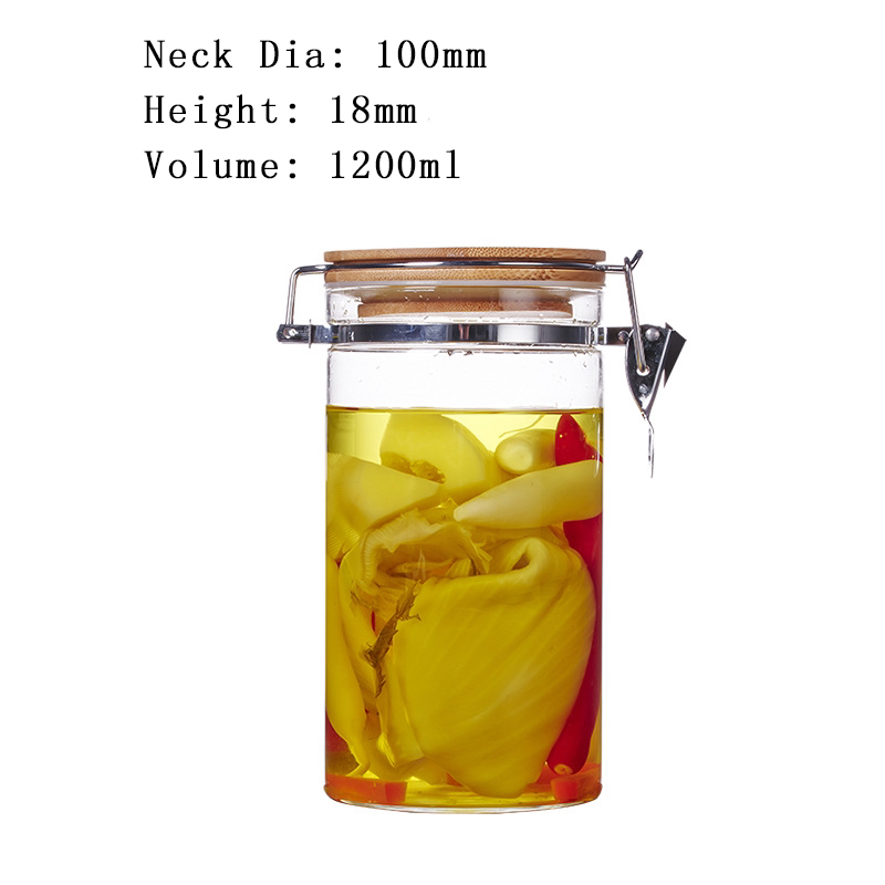 High borosilicate glass jar with wooden lid with airtight bamboo lid and customized logo printing