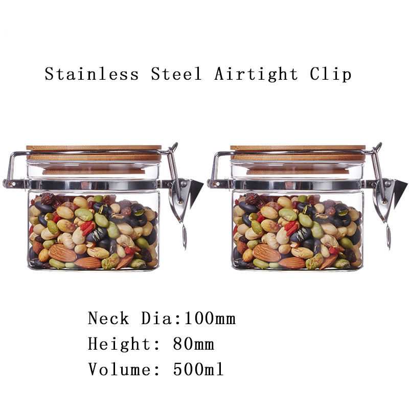 High borosilicate glass jar with wooden lid with airtight bamboo lid and customized logo printing