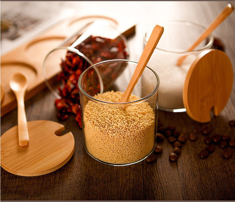 High borosilicate glass jars set storage container with bamboo lid cork lid wooden lids