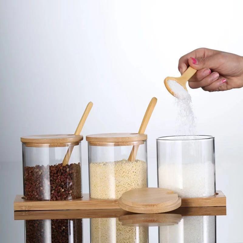 High borosilicate glass jars set storage container with bamboo lid cork lid wooden lids