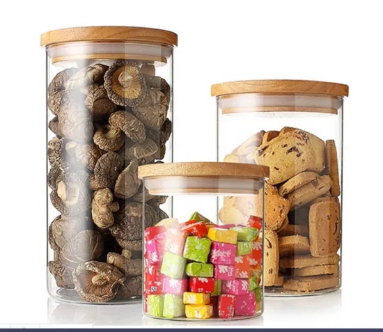 High borosilicate glass jars with bamboo lid glass spice nuts storage jars food grade herb container weed