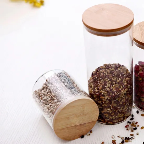 High borosilicate glass jars with bamboo lid glass spice nuts storage jars food grade herb container weed