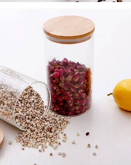 High borosilicate glass jars with bamboo lid glass spice nuts storage jars food grade herb container weed