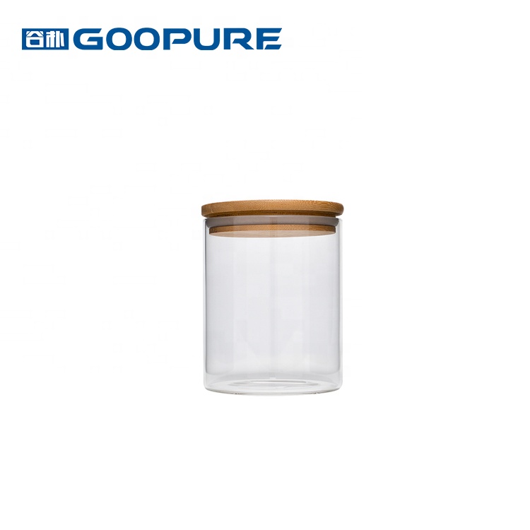 High borosilicate glass round storage jar with bamboo lid food storage jar