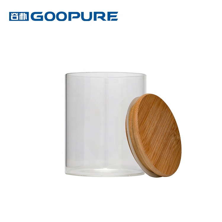 High borosilicate glass round storage jar with bamboo lid food storage jar