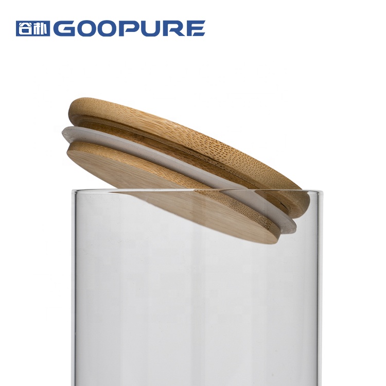 High borosilicate glass round storage jar with bamboo lid food storage jar