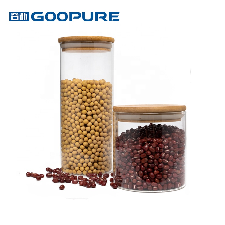 High borosilicate glass round storage jar with bamboo lid food storage jar