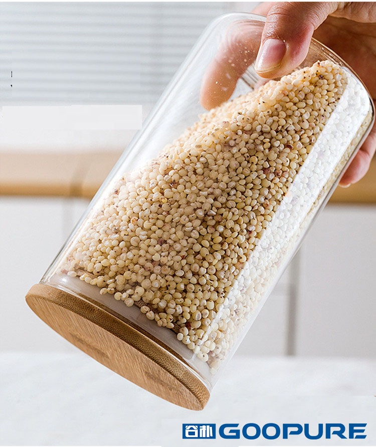 High borosilicate glass round storage jar with bamboo lid food storage jar