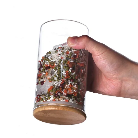 High borosilicate glass round storage jar with bamboo lid glass jars and containers