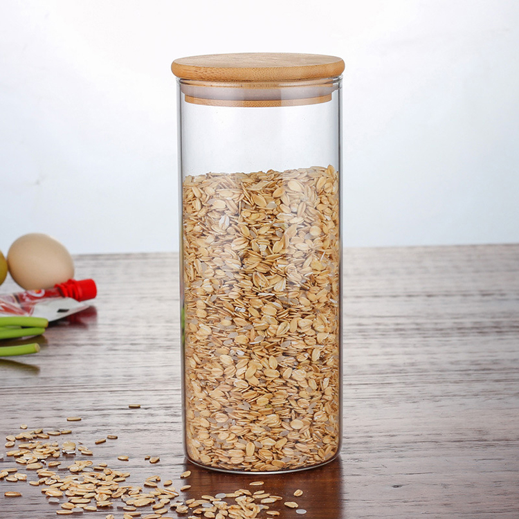 High borosilicate glass seal wholesale bamboo caddy cover transparent glass storage jar of candy jar