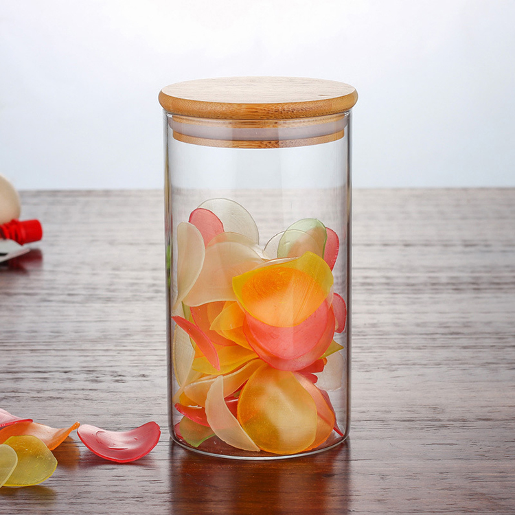 High borosilicate glass seal wholesale bamboo caddy cover transparent glass storage jar of candy jar