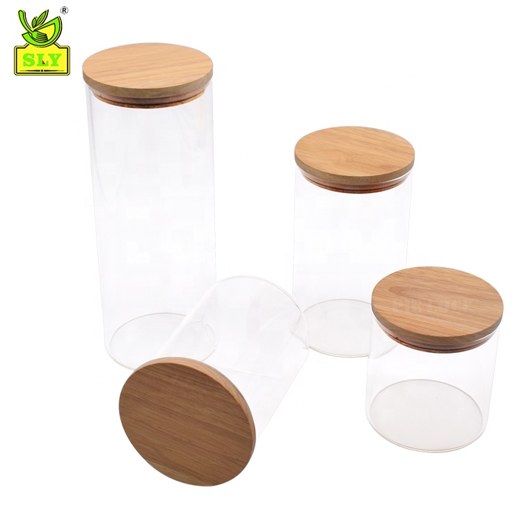 High borosilicate glass storage jars bamboo lids