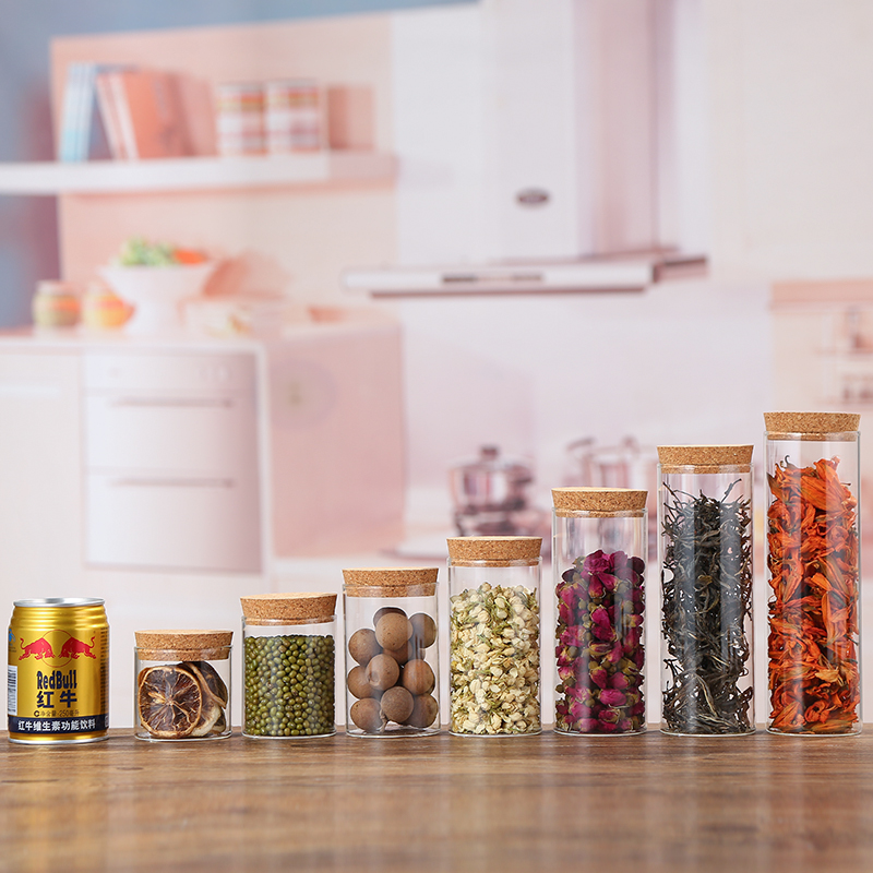 High borosilicate moistureproof bamboo cork sealed storage tank   heat and freeze proof