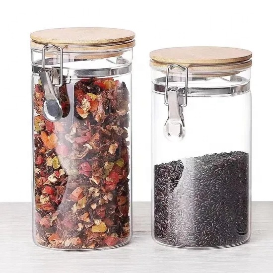 High borosilicate sealed glass container 1200 ml small nuts storage jar with clamp lid
