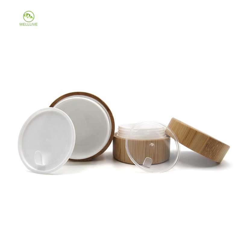 High class 10g 15g 30g 50g 100g bamboo outer jar with pp glass inner for cosmetic cream