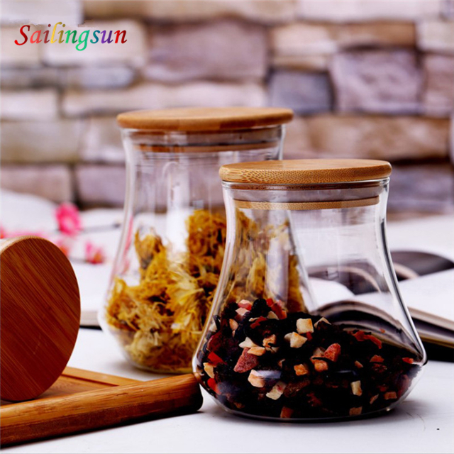 High clear classica design handcraft bamboo lid pyrex glass coffee herb jar