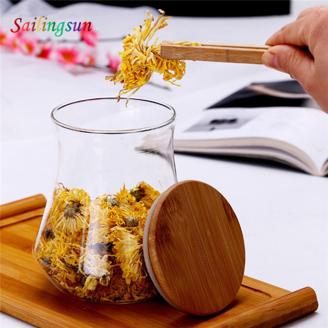 High clear classica design handcraft bamboo lid pyrex glass coffee herb jar