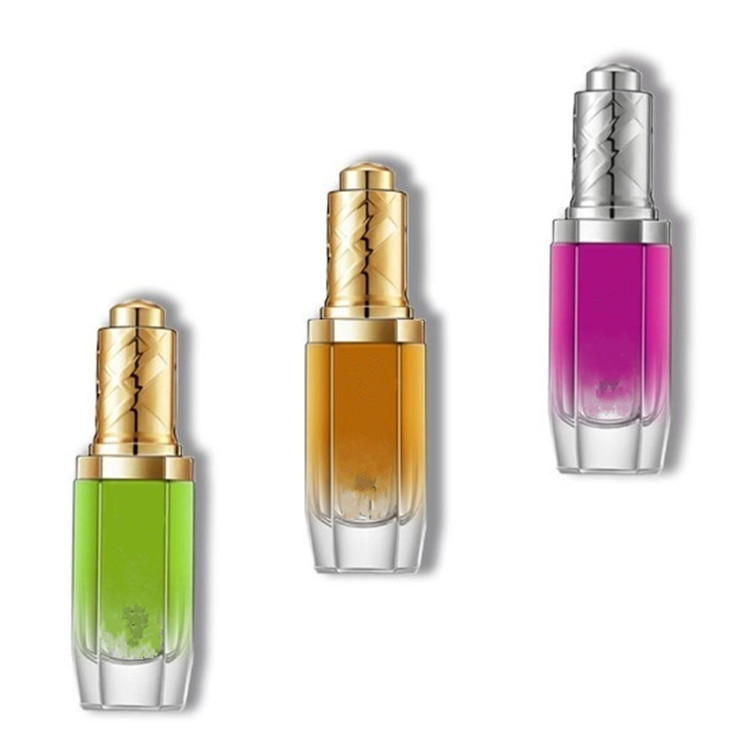 High-end 1 oz Clear Octagonal glass dropper bottle with golden/silver button pump for essence serum with pipette 30 ml
