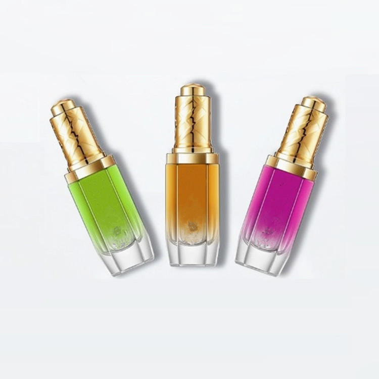 High-end 1 oz Clear Octagonal glass dropper bottle with golden/silver button pump for essence serum with pipette 30 ml