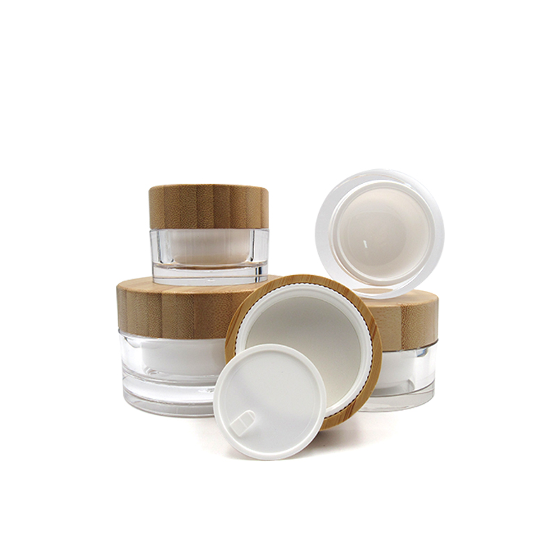 High-end 15g 30g 50g 100g Acrylic cosmetics containers cream jar with bamboo lid