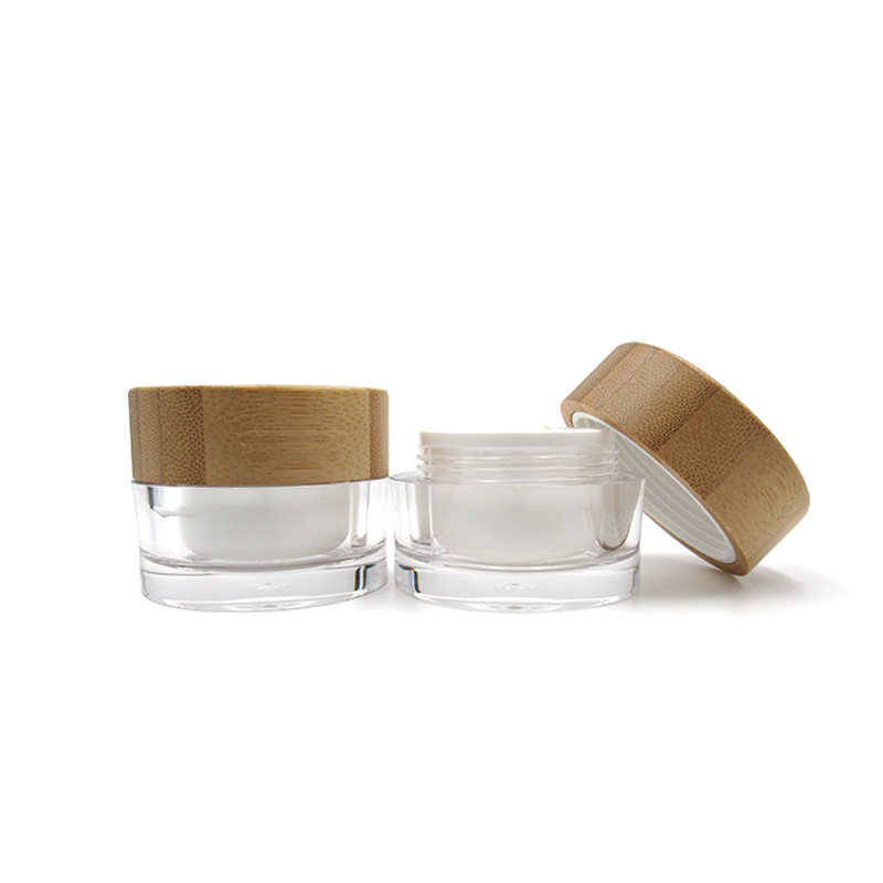 High-end 15g 30g 50g 100g Acrylic cosmetics containers cream jar with bamboo lid