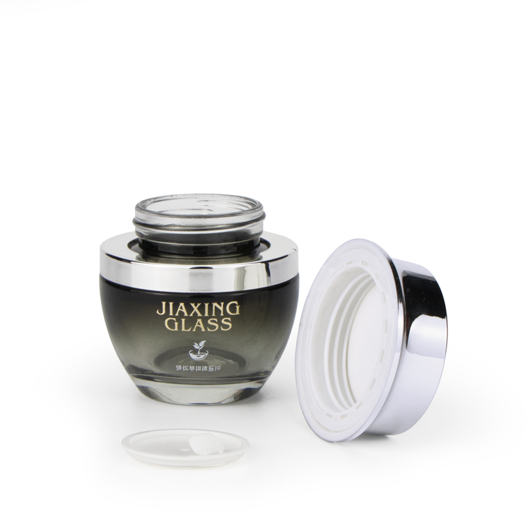 High end 15g 30g 50g black silver shoulder air tight screw top glass cosmetic jars and bottles for cosmetics cream
