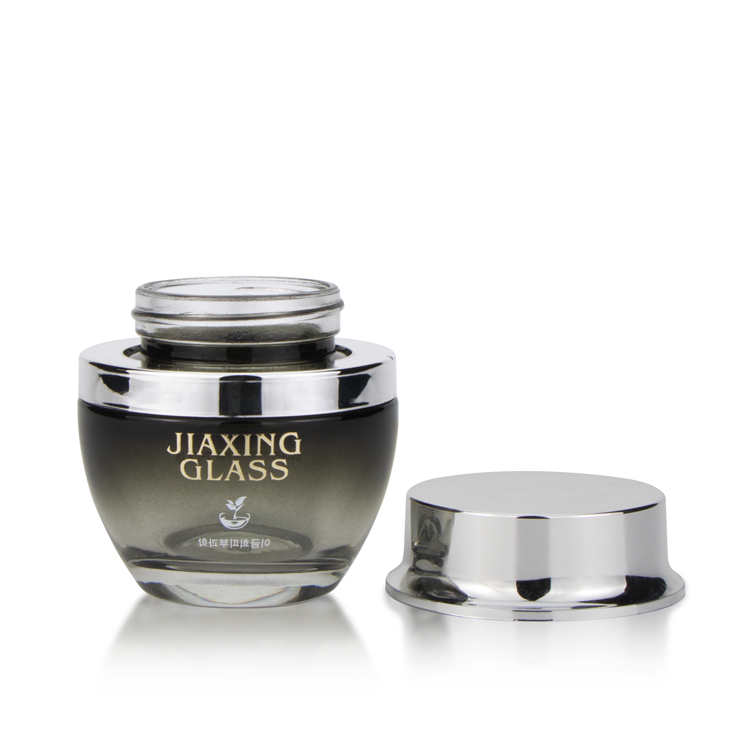 High end 15g 30g 50g black silver shoulder air tight screw top glass cosmetic jars and bottles for cosmetics cream