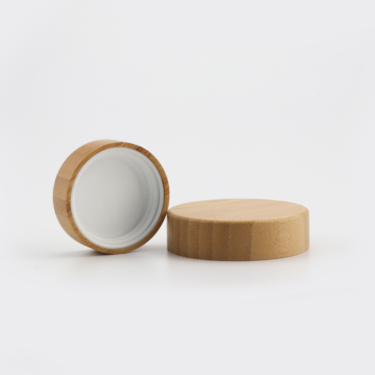 High end 15g 30g 50g empty round facial lotion containers clear glass cosmetics jar with wood child safe cap