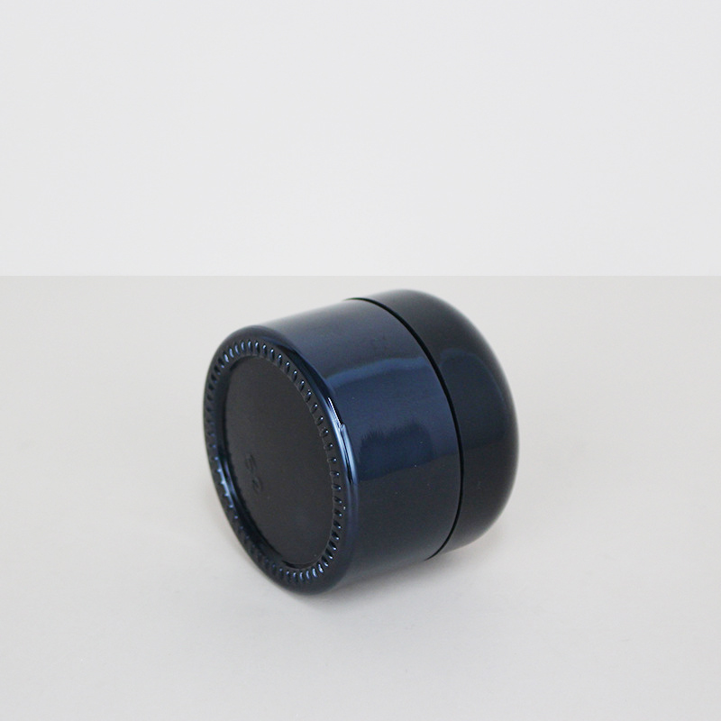 High end 20g 30g 50g glossy black glass cream jar with black metal lid