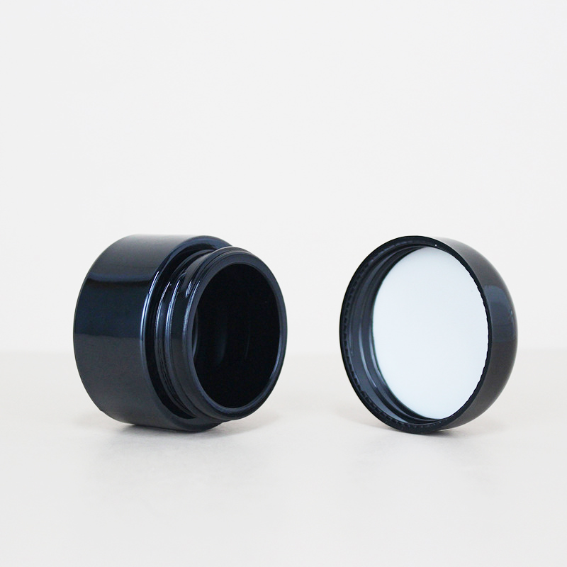 High end 20g 30g 50g glossy black glass cream jar with black metal lid
