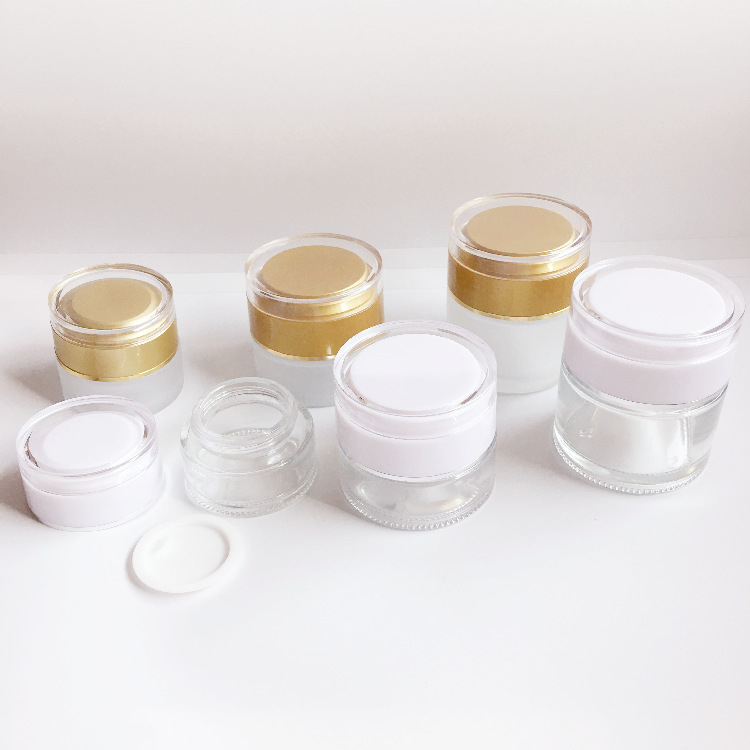 High end 20ml 30ml 50ml wide mouth clear skin care cream packaging glass jar with acrylic cap