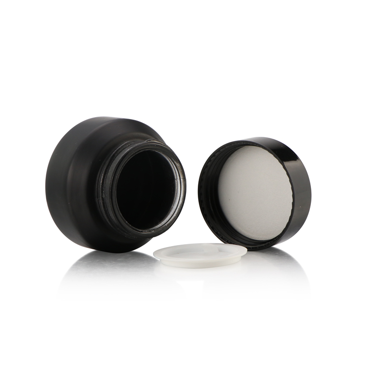High end 30 ml 50 ml 100 ml 1oz cream jar sloping shoulder matte black glass cosmetic jar with black plastic lid