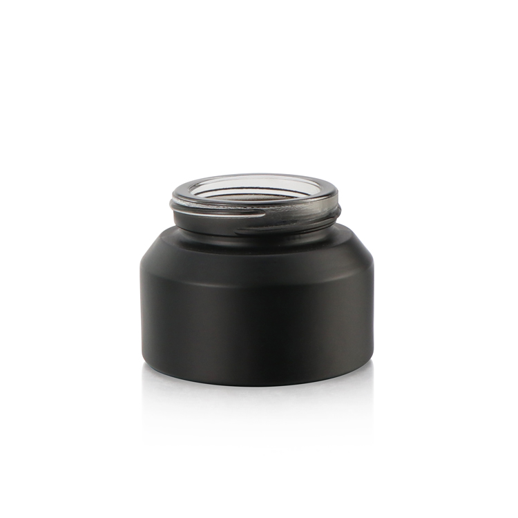 High end 30 ml 50 ml 100 ml 1oz cream jar sloping shoulder matte black glass cosmetic jar with black plastic lid