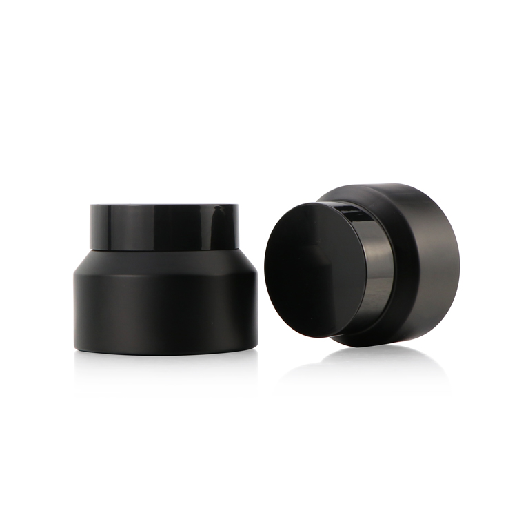 High end 30 ml 50 ml 100 ml 1oz cream jar sloping shoulder matte black glass cosmetic jar with black plastic lid