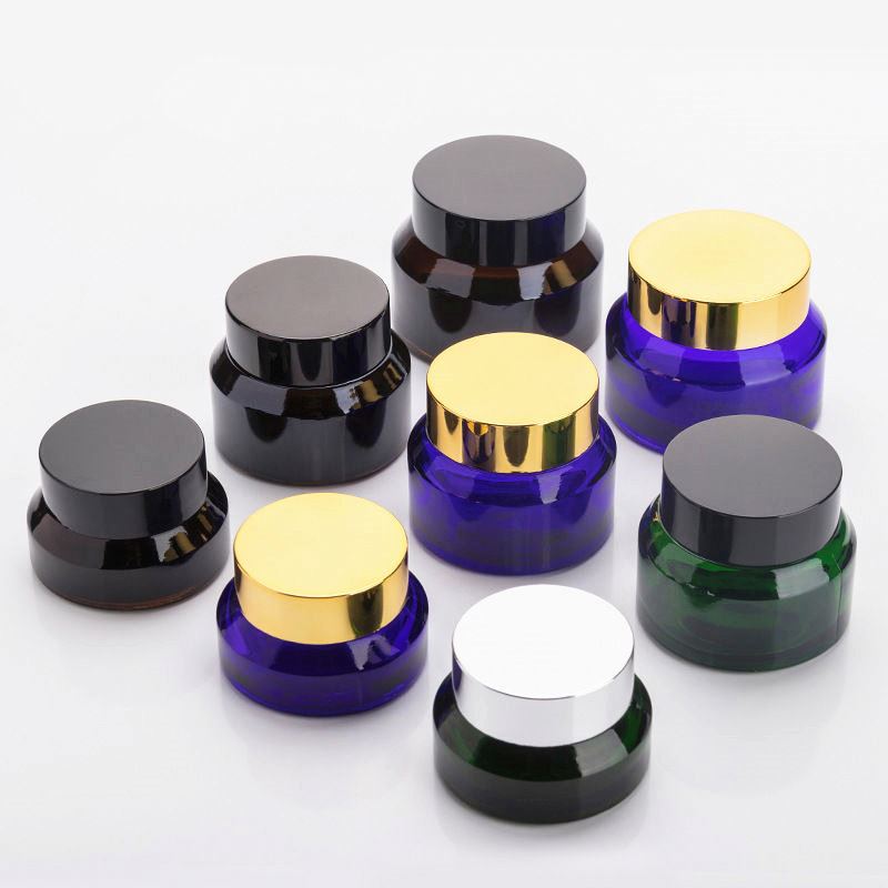 High end 30 ml 50 ml 100 ml 1oz sloping shoulder matte black glass cosmetic jar with black plastic lid
