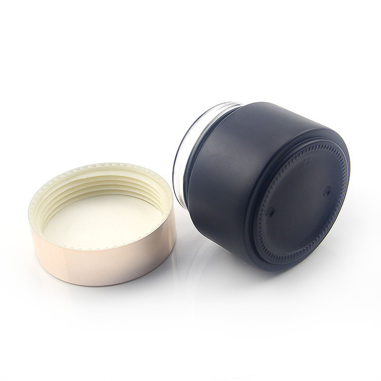 High end 30g 50g frosted matte black cosmetic glass jar for cream Skin Care Cream Jar with screw lid