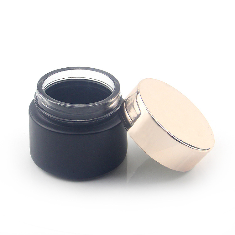 High end 30g 50g frosted matte black cosmetic glass jar for cream Skin Care Cream Jar with screw lid