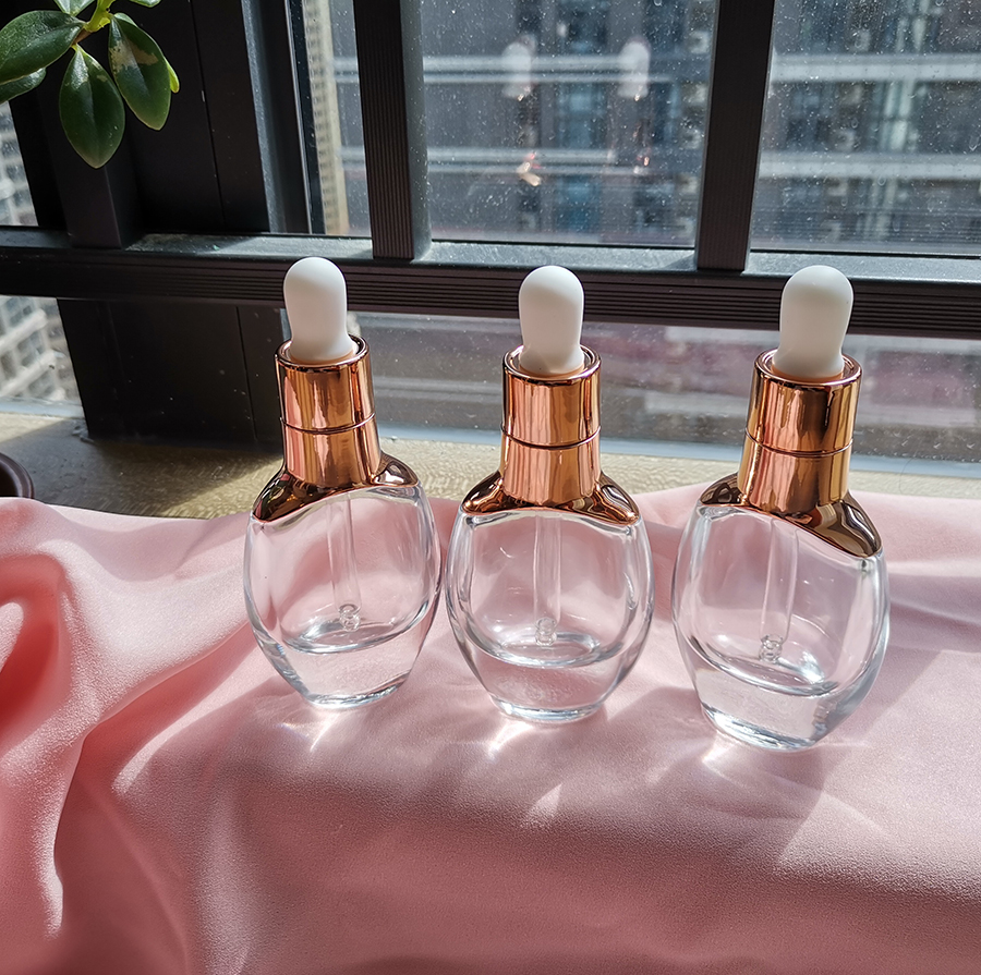 High-end Glass Bottle 30ml Thick Clear Glass Bottle with Gold Dropper for Essential Oils