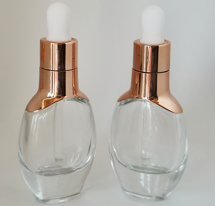 High-end Glass Bottle 30ml Thick Clear Glass Bottle with Gold Dropper for Essential Oils