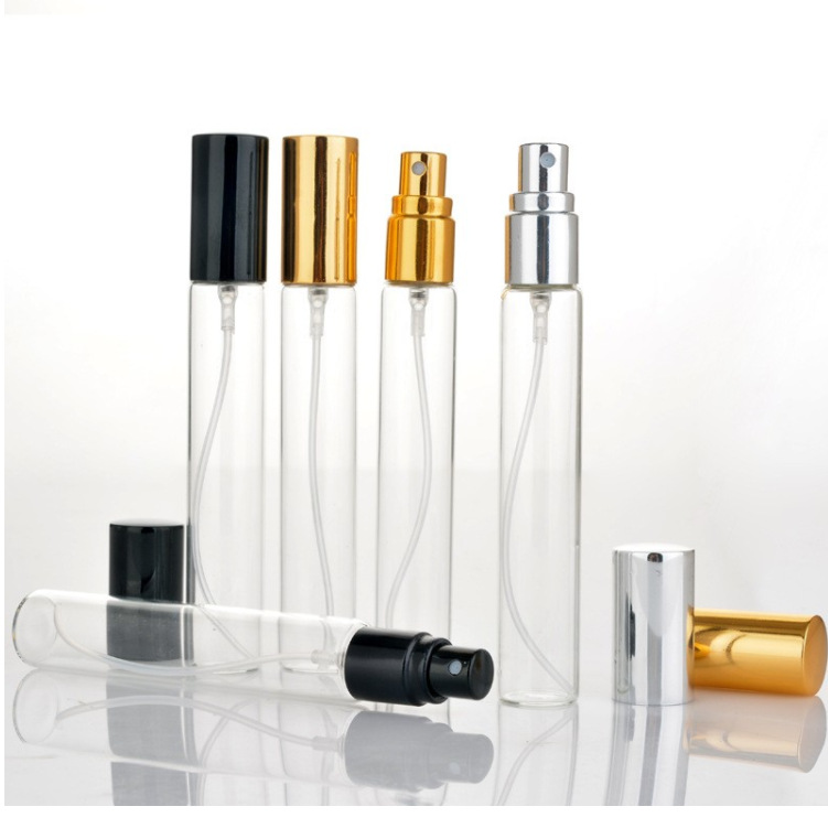 High-end custom 10ml clear glass cosmetic sample sub bottle Round tube fragrance bottle with spray cover