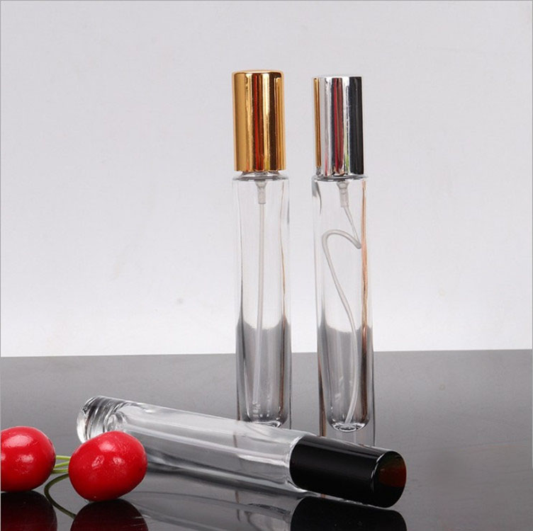 High-end custom 10ml clear glass cosmetic sample sub bottle Round tube fragrance bottle with spray cover