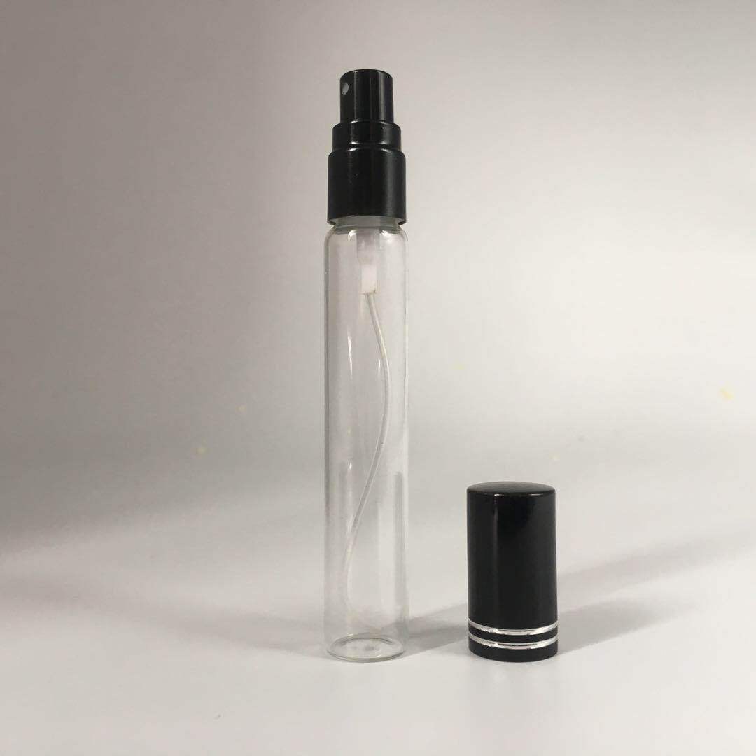 High-end custom 10ml clear glass cosmetic sample sub bottle Round tube fragrance bottle with spray cover