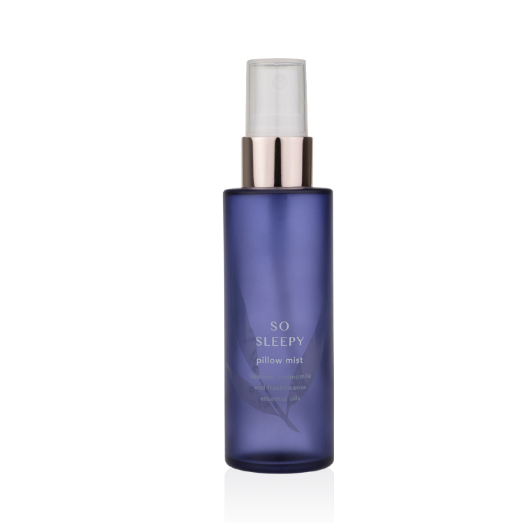 High end cylinder fine mist glass spray bottle 20ml 30ml 40ml 50ml 60ml 100ml 120ml pillow mist frosted blue spray glass bottle