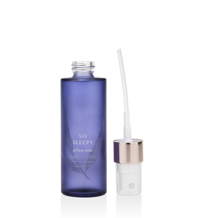 High end cylinder fine mist glass spray bottle 20ml 30ml 40ml 50ml 60ml 100ml 120ml pillow mist frosted blue spray glass bottle