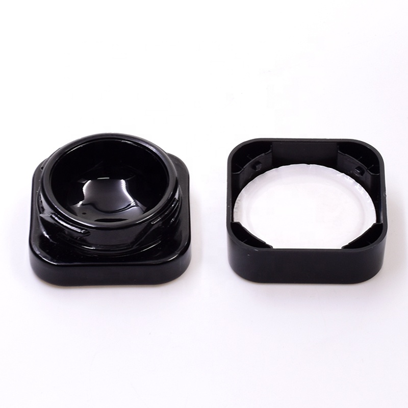 High-end  elegant  10 ml black square lovely  straight side eye cream cosmetic packing  glass jar with plastic child proof lid.