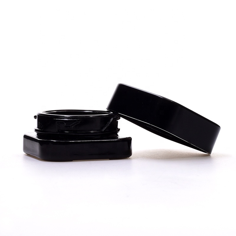 High-end elegant 10 ml black square lovely straight side eye cream cosmetic packing glass jar with plastic child proof lid.