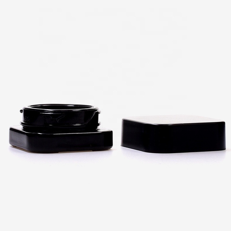 High-end elegant 10 ml black square lovely straight side eye cream cosmetic packing glass jar with plastic child proof lid.