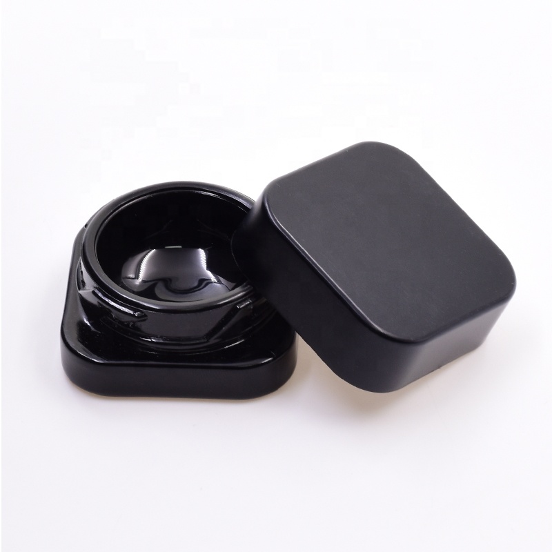 High-end elegant 10 ml black square lovely straight side eye cream cosmetic packing glass jar with plastic child proof lid.