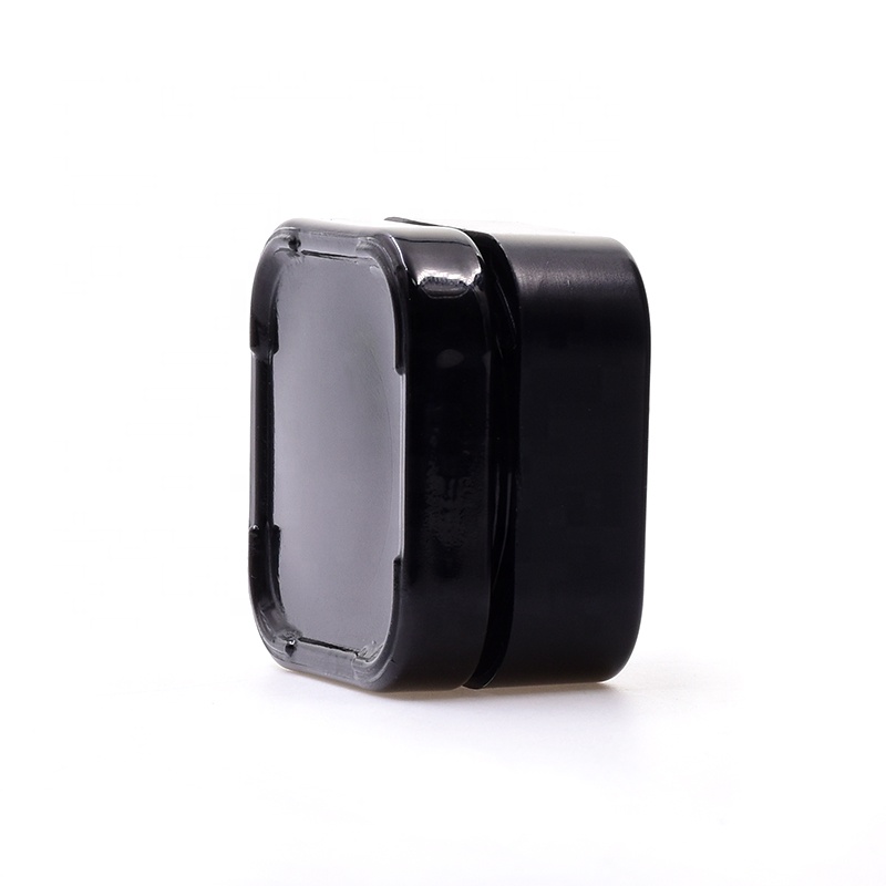 High-end elegant 10 ml black square lovely straight side eye cream cosmetic packing glass jar with plastic child proof lid.