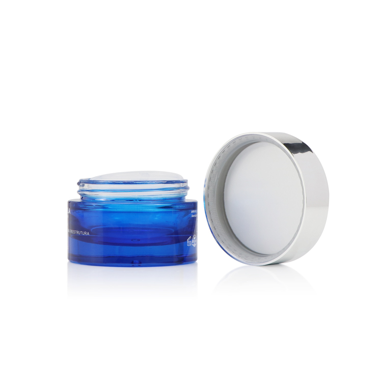High end empty 15g 50g custom blue round wide mouth cosmetic cosmetic jar eye cream glass jar for sale